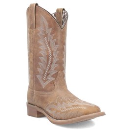 Laredo Womens Cheyenne Embroidered Square Toe Casual Boots Mid Calf Low Heel 1-2" - Brown - Size 6 M