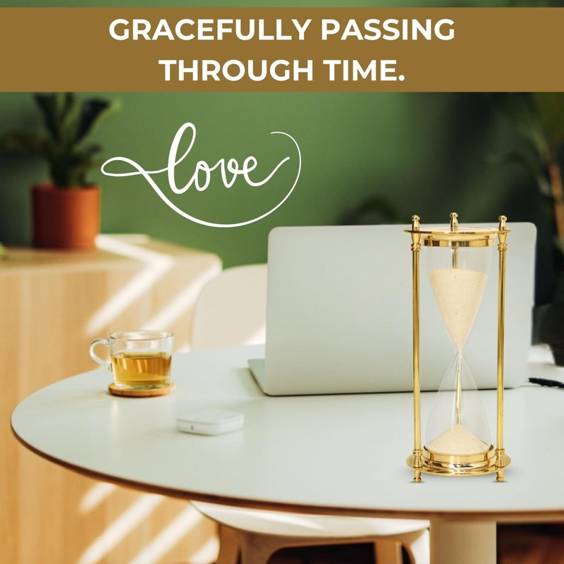 Brass Hourglass with Inspirational Quote Happy abbiversary Timeless Sand Timer