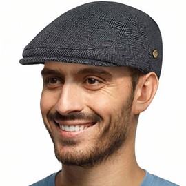Men's Herringbone Flat Newsboy Hat Tweed Gatsby Cabbie Ivy Classic Golf Cap for Husband,Father & Boyfriend, Dark Gray, XL