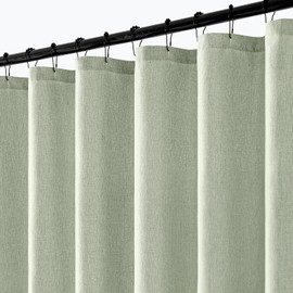 ANRODUO Linen Shower Curtain with 12 Metal Hooks, Fabric Shower Curtain Set - Waterproof & Heavy Duty Polyester, Button Hole Design, Machine Washable for Bathroom Hotel Bathtub, W72xL80, Sage Green