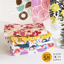 Trampalan Gauze Towel, Face Towel, Set of 5, Palette Gauze Towel, Senshu Towel, Quick Drying, Thin, Water Absorbent, Lightweight, 100% Cotton