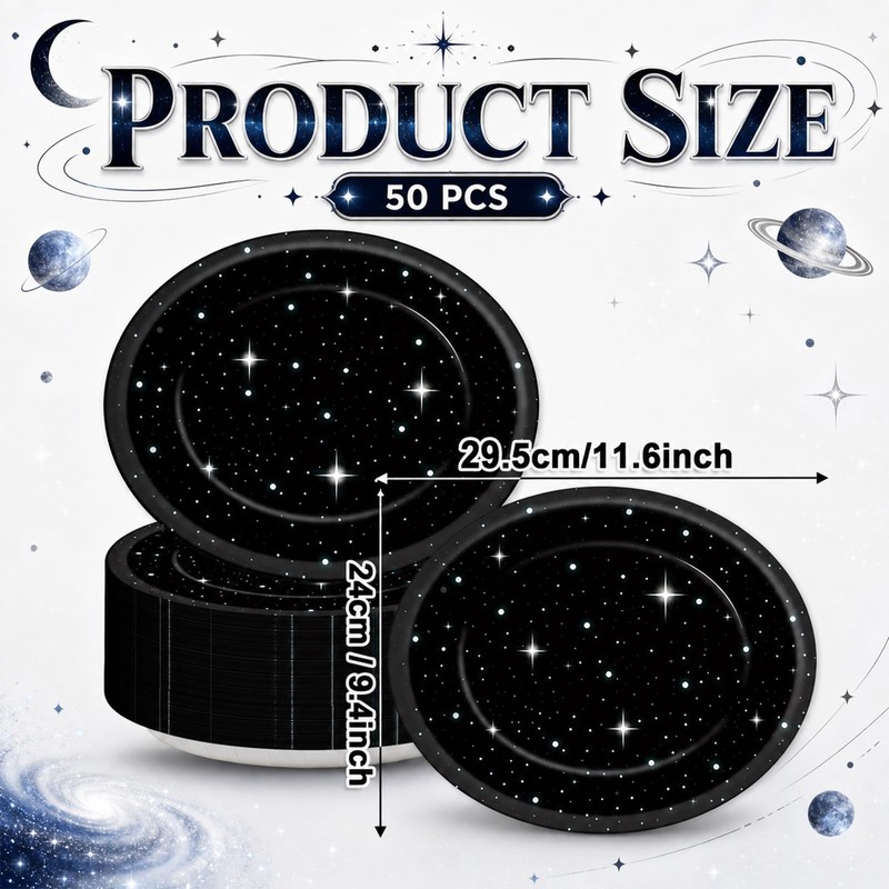 50 Pcs Stars Galaxy Space Birthday Party Oval Paper Plates