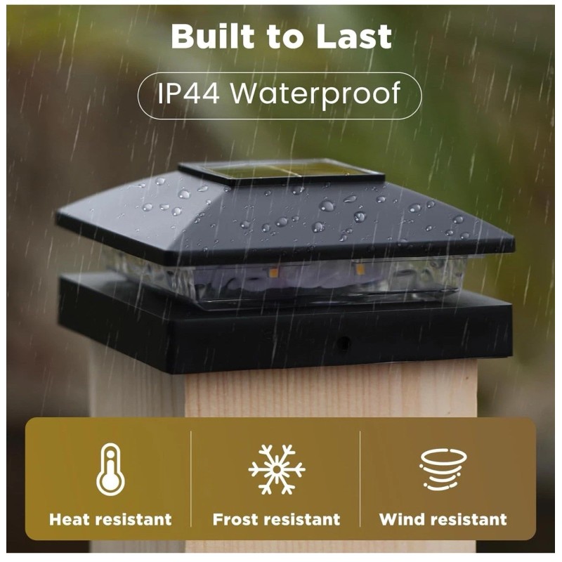 Jofios Solar Post Cap Lights Outdoor 8pack, Black Waterproof Solar