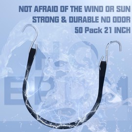 KJE 50Pack 21" Rubber Bungee Cords with S Hooks - Quality EPDM, Heavy Duty Black Bungee Straps, Ideal for Outdoor Tie Downs, Securing Tarps, Canvases, Cargo in Cold Hot Climates