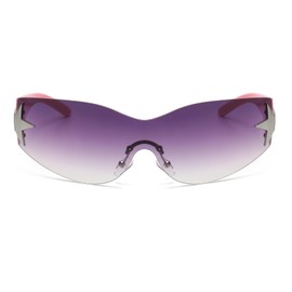 YUELUQU Rimless Y2K Sunglasses - for Women Men Oversized Wrap Around Cycling Eyewear UV400 Protection outdoor (Purple-pink)