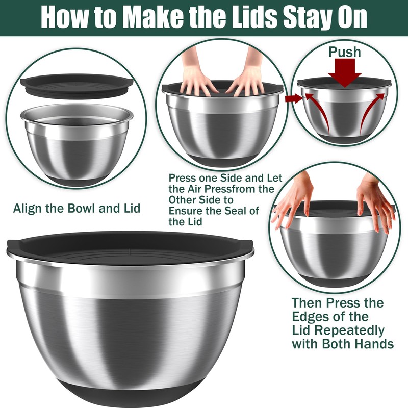 Mixing Bowls with Airtight Lids Set, 4 Stainless Steel Bowls