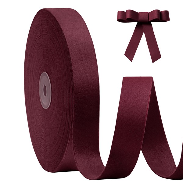 FAKILO Wine Red Velvet Ribbon Double Faced 1 Inch x