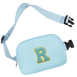 Aganmi Chenille Letter Crossbody Bags for Women Trendy, Waterproof Fanny Packs Initial Letter Belt Bag for Teen Girls Daughter Mom with Multiple Inner Pockets and Adjustable Strap(Blue R)