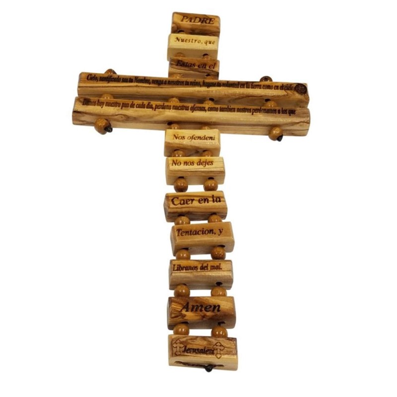 Father in Heaven Olive Wood Spanish Hanging Cross 9"