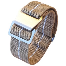 Max French Marine Nationale Elastic Nylon Navy Divers Parachute Watch Straps 20mm 22mm Military Bands (22mm, Khaki/White)