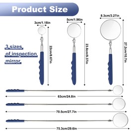 3 Pieces Telescoping Inspection Mirror, Mechanics Mirror Tool with Long Handle, Stainless Steel Round Extendable Mirror for Technicians Mechanics Contractors Checking Observation