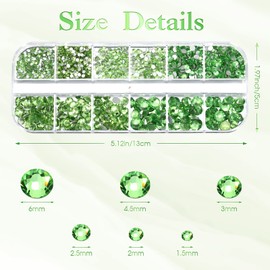 2000 Pieces Flat Back Gems Round Crystal Rhinestones 6 Sizes (1.5-6 Mm) with Pick up Tweezer and Rhinestones Picking Pen for Crafts Nail Face Art Clothes Shoes Bags DIY (Fruit Green)