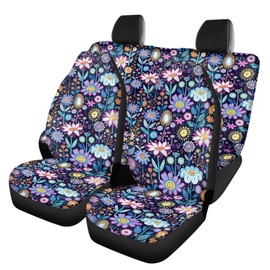 Poceacles Hippie Flower Lotus Blue Car Seat Covers Full Set, Auto Seat Cover Front Seats and Rear Seat Cover Set, Universal Fit for Cars, Trucks, SUVs, Vans, Sedans, Easy to Install, Pack of 4