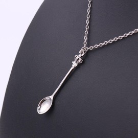 AIMALL Mini Crown Spoon Necklace Pendant Charm for Filling Vials with Salts, Sand, Glitter with Necklace Loop Pendant Festival Cutlery Tea Party Gift