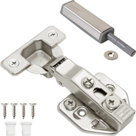 TOUCH Cabinet Hinges (1 Pair, 2 PCS) Full Overlay Soft Push to Open Cabinet Hardware Chrome Magnetic Latch and Catch Push Release Opener for Kitchen Cupboard and Closets 3D Adjustable with Dowels