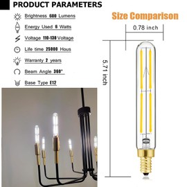 Duoled LED Bulb Dimmable 6W Equal 4000k Neutral White T6 E12 Candelabra Bulb 60 watt for Chandeliers,Ceiling Fan,Pendant,Wall sconces AC120V 600LM e12 Light Bulb 6Pack