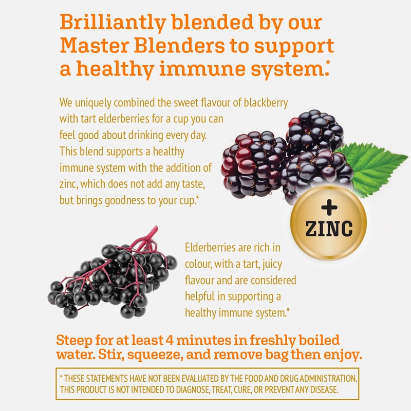 Twinings Superblends Immune Support+ Zinc Blackberry Flavoured Hibiscus, Elderberry Herbal,