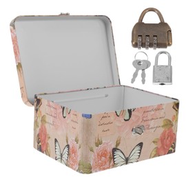 iplusmile Retro Tinplate Storage Box with Lock Multi Purpose Treasure Box for Jewelry Keepsakes Items Sturdy Design with Elegant Patterns for Organization Travel