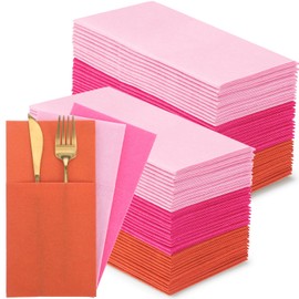 Cindeer 150 Pieces Paper Linen Napkins Disposable Airlaid Dinner Napkins Prefolded Guest Hand Towel with Built in Flatware Pocket for Silverware Valentine Spring Wedding Reception Bridal