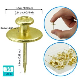 36 PCS Double Headed Thumb Tacks Push Pin for Picture Hanging, Wall Nails for Hanging, Nails for Wall Decor, Picture Hangers (Gold)