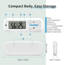 Inkbird Digital Thermometer and Hygrometer, Indoor Bluetooth Temperature and Humidity Gauge Monitor Humidor, Room, Guitar Mason Jar, and Incubators ITH-12S