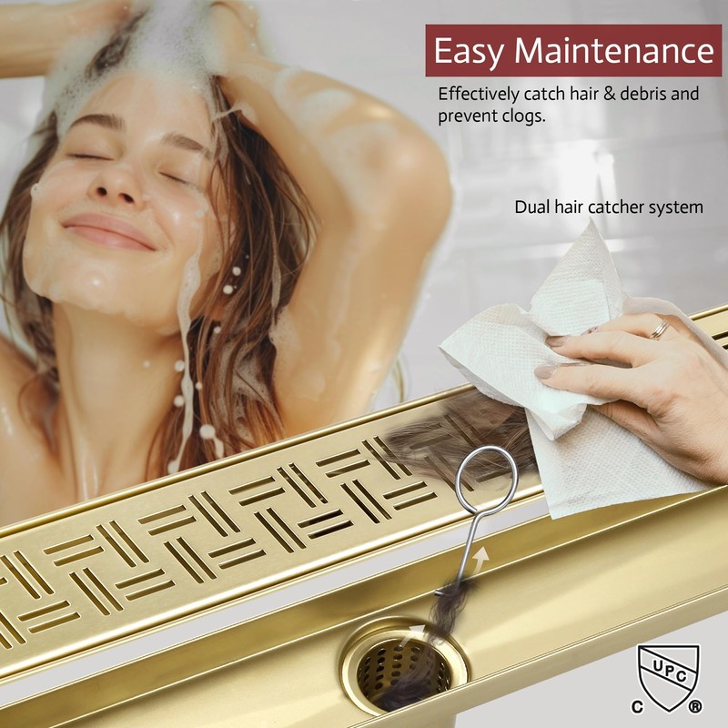muschbath 12 Inch Linear Shower Drain, Brushed Gold Shower Drain,Removable