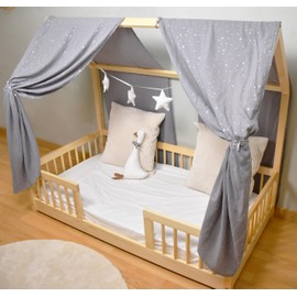 YellowNest House Bed Canopy (Pack of 2) - 100% Cotton - Bed Canopy House Bed Made of Muslin (Pack of 2) - Canopy Bed Curtains for Bed 70 x 140 cm (Grey, 62 x 270 cm (Set of 2))