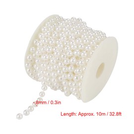 Pearl Bead String, 32.8ft 8mm Pearls Bead Chain Roll for DIY Party Wedding Centerpiece Decor Birthday Christening Christmas(White)