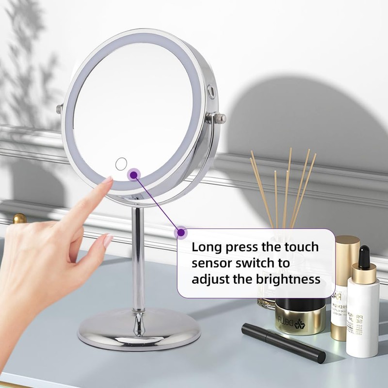 LED Lighted Makeup Mirror, Double-Sided Vanity Mirror with USB Rechargeable