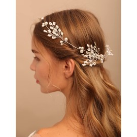 Jumwrit Dainty Bridal Hairband Rhinestone Crystal Wedding Hairpiece Beaded Hair Vine Headband for Bride Bridesmaid Pearl Bridal Hair Accessories for Women Girls