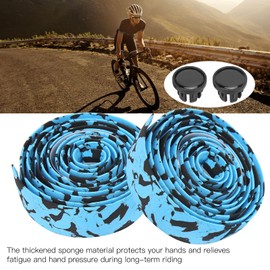 1 Pair Bike Handlebar Tape, Cycling Bike Handlebar Tape Bike Grip Tape Cycling Handle Wraps Soft Handlebar Tapes Anti Slip with Bar Plugs for Mountain Road Bike Black Blue