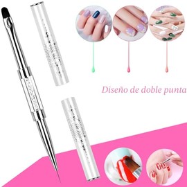 Cepillo de uñas de gel de construcción UV de doble extremo, mango de diamantes de imitación, cepillo de revestimiento de arte de uñas, cepillo de poli