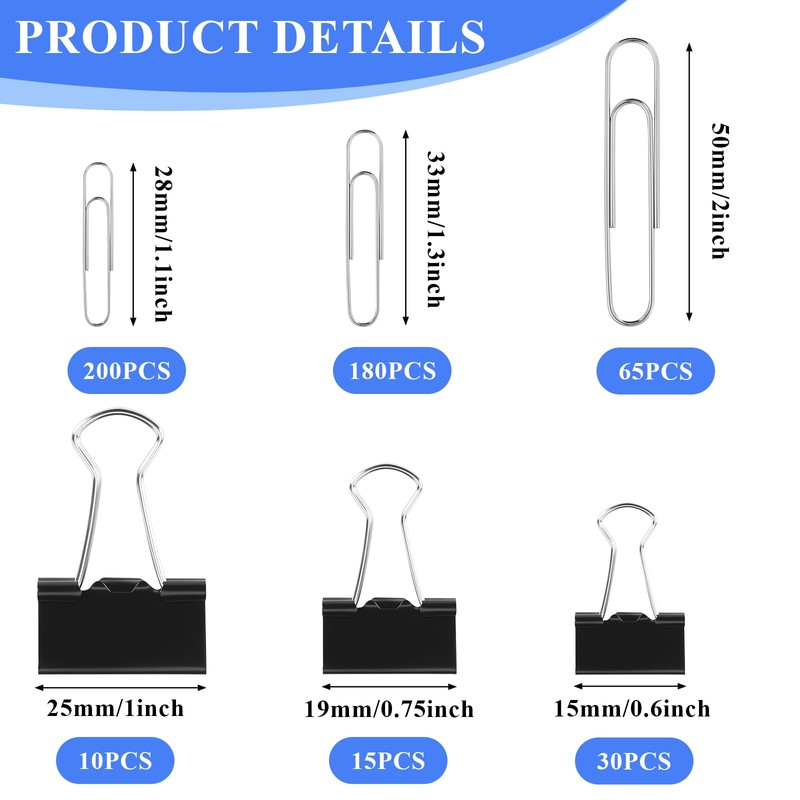 SANNIX 500Pcs Paper Clips and Binder Clips Assorted Sizes, Silver