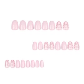 Short Oval Press on Nails Fake Nails with Designs Glossy Nude Pink Acrylic Full Cover False Nails with Polka Dot Pattern Designs Short Glue on Nails Pink Nails Reusable Stick on Nails for Women 24PCS