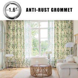 SUOUO Green Leaves Chenille Curtains for Bedroom 96 inches Long 2 Panels Grommet Top Patterned Boho Light Filtering Window Drapes Set for Dining Living Room