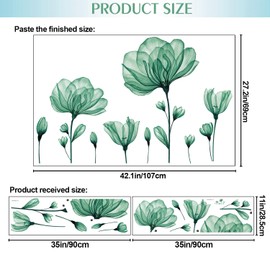 3D Dreamy Green Flowers Wall Decals Romantic Lily Blossom Floral Wall Stickers DIY Removable Watercolor Flower Plants Peel and Stick Vinyl Decor for Kids Girls Bedroom Living Room Nursery DT-1523