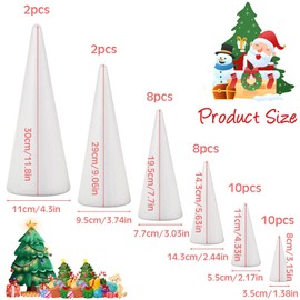 40 Pcs Craft Foam Cones White Foam Cones Polystyrene Cone for Christmas Tree Multi Size Foam Tree Cones for Arts and Crafts Supplies and Floral Arrangement DIY Home Craft Project