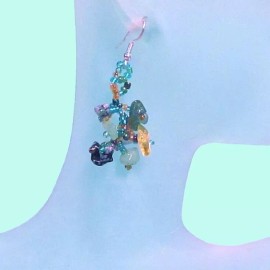 "Handmade" 1 1/2" Aqua Blue Green Stone Chip Handmade Dangle Seed Bead Drop Style Earrings