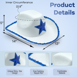 Funcredible White Cowgirl Hat – White Cowboy Hat with Blue Star - Rodeo Outfit for Women - Cowgirl Costume Accessory for Western Parties and Festivals