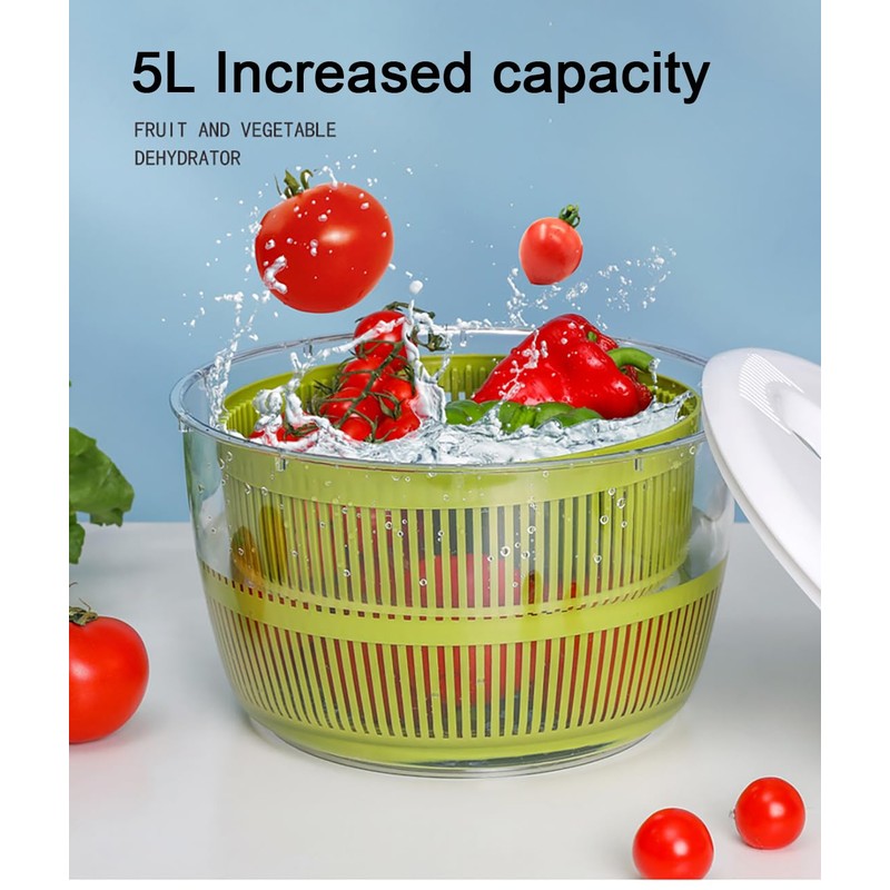 Salad Spinner, Vegetable and fruit dehydrator，Easy to Clean, high-capacity，White/Green