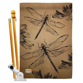 Breeze Decor Bugs & Frogs Dragonfly House Flag Set Garden Friends Butterfly Ladybugs Bee Springtime Insect Natural Wildlife Small Decorative Gift Yard Banner Double-Sided Made in USA 28 X 40