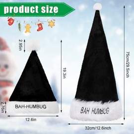 Boyiee 2 Pieces Christmas Hat Bah Humbug Plush Santa Hat for Adults Christmas Party Supplies