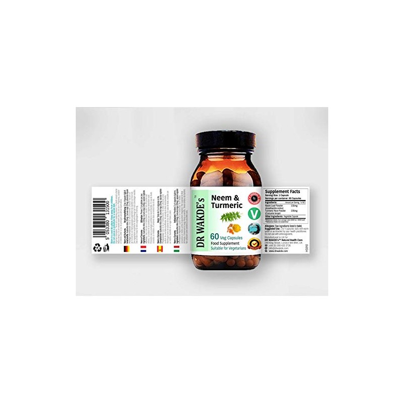 DR WAKDE'S Neem & Turmeric Capsules (60 Veg Caps, Deep