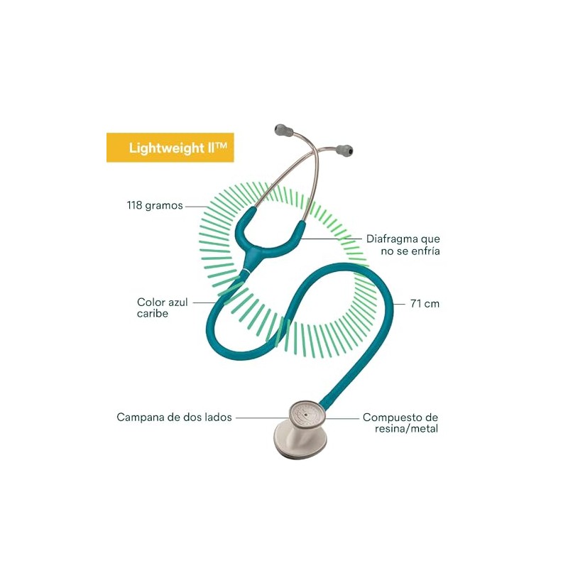 3M Littmann Estetoscopio Lightweight II SE, Manguera Color Azul Caribe