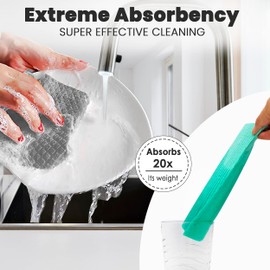 [12Pack+1Loofah Dish Sponge] 100% Natural Biodegradable Swedish Dishcloths for Kitchen | No-Discoloration, No-Odor, Super Absorbent Dish Sponge | Paper Towel Replacement.