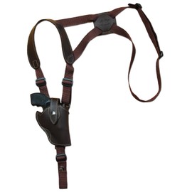 Barsony Brown Leather Vertical Cross Harness Shoulder Holster for Charter ARMS Bulldog Right