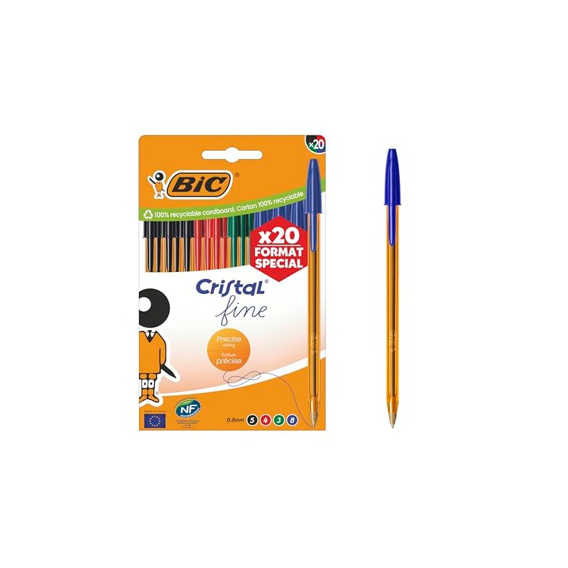 BIC Cristal Original 0.8mm Fine Point Fineliner Pens with Translucent