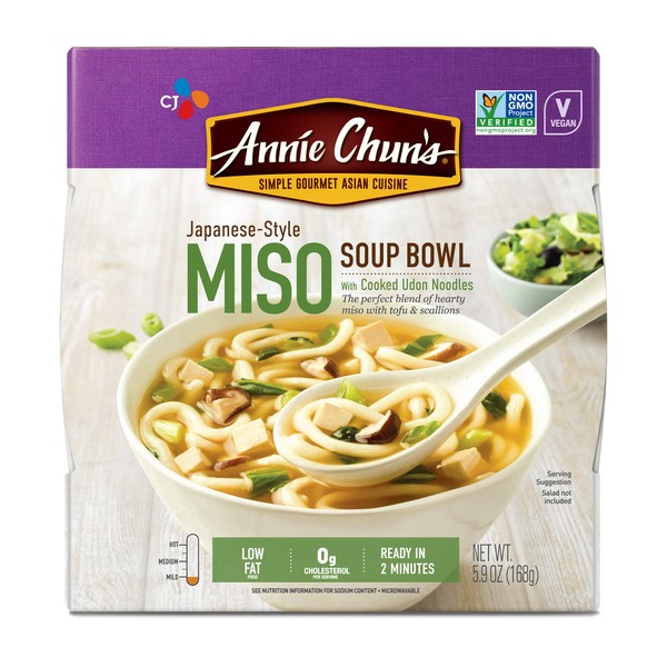Annie Chun's - Noodle Soup Bowl, Japanese Style Miso, Instant & Microwaveable Noodles, Vegan, Hearty and Delicious, 5.9 Oz (Pack of 6)