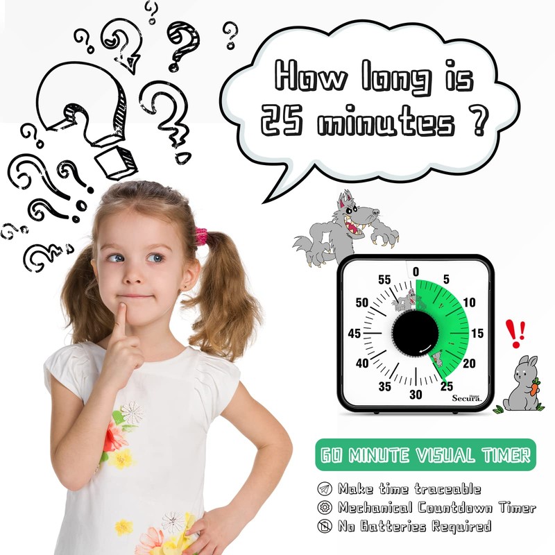 Secura Home 7.5 Inch Visual Timer, 60 Minute Oversize Countdown