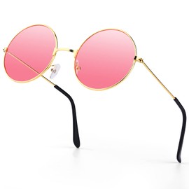 PROUSKY Pink Round Sunglasses Pink Retro Women Hippie Glasses Lovely Street Shoot Party Vintage Sunglasses Girls Rose Gold Frame Round Sunglasses for Teen Girls Women
